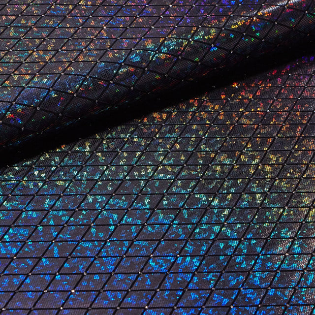 Argyle Shattered Glass Nylon Spandex Fabric - Holographic Foiled Glitter Flocking, 54" Width (1 Yard)