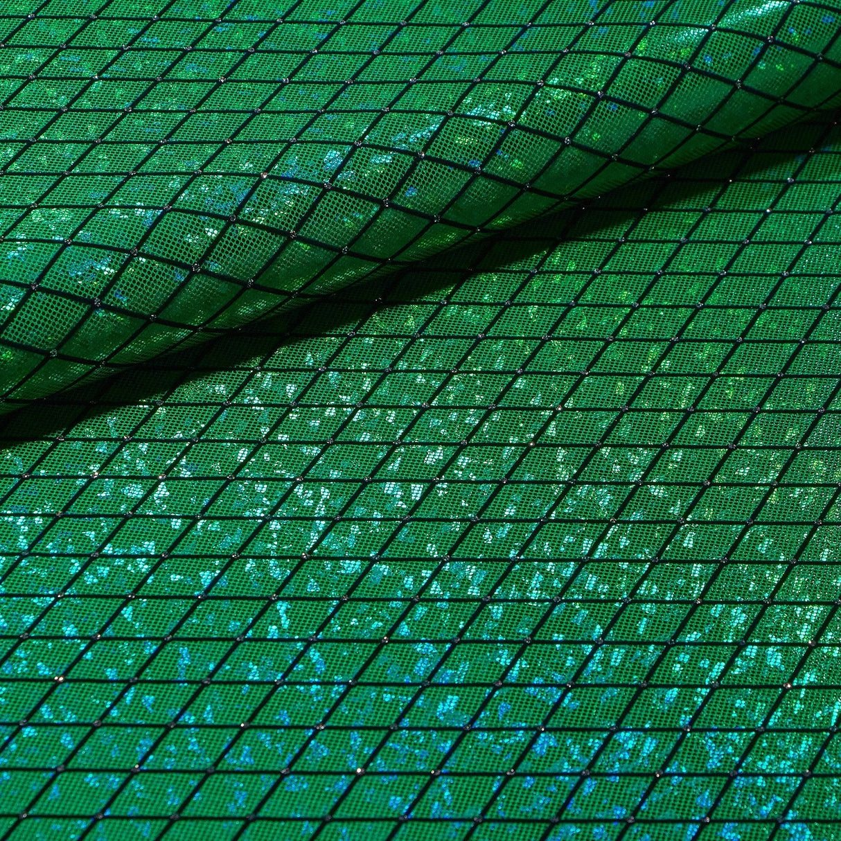 Argyle Shattered Glass Foiled Nylon Spandex Fabric - Holographic Argyle, Black, 54" Width (1 Yard)