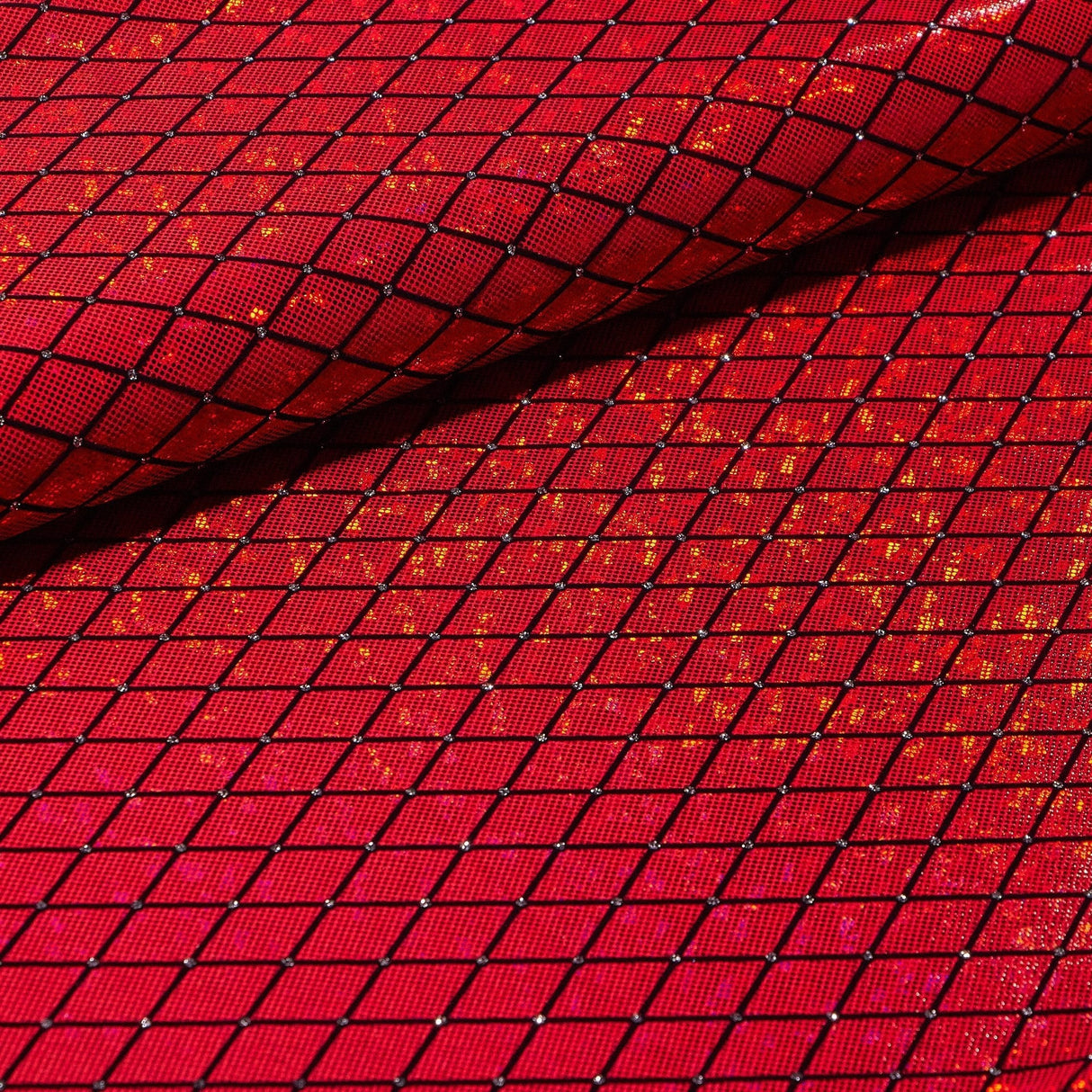 Argyle Shattered Glass Foiled Nylon Spandex Fabric - Holographic Argyle, Black, 54" Width (1 Yard)