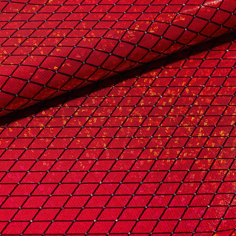 Argyle Shattered Glass Nylon Spandex Fabric - Holographic Foiled Glitter Flocking, 54" Width (1 Yard)