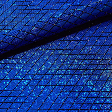 Argyle Shattered Glass Foiled Nylon Spandex Fabric - Holographic Argyle, Black, 54" Width (1 Yard)