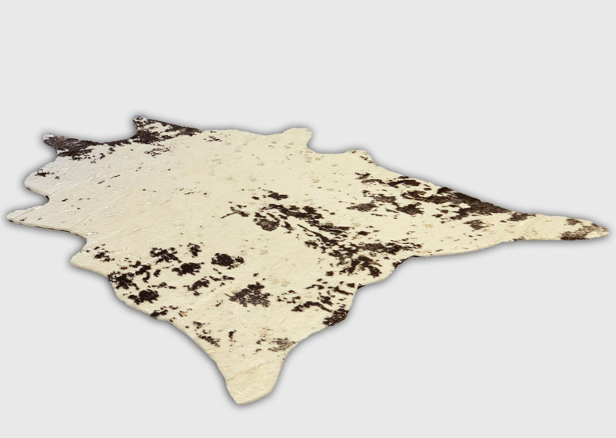 Vegan Cream Metallic Shinny Glow Faux Hide Cowhide Rug - Silver, Brown Patch, Black Patch, 5' X 7' (1 Piece)