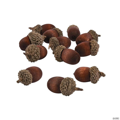 RADYAN Set of 24 Artificial Wood Acorns for Fall Crafting and Décor shown in a clear product image