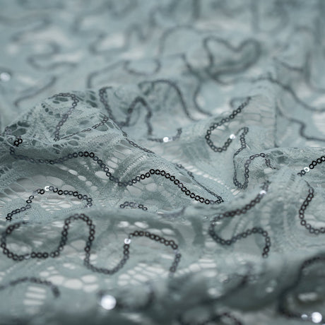 Ashley Stretch Lace Sequin Nylon Spandex Fabric - Embroidered Sequin, 57/58" Width (1 Yard)