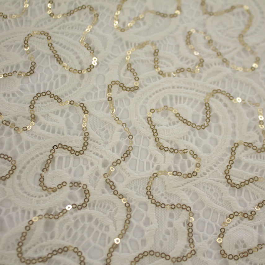 Ashley Stretch Lace Sequin Nylon Spandex Fabric - Embroidered Sequin, 57/58" Width (1 Yard)