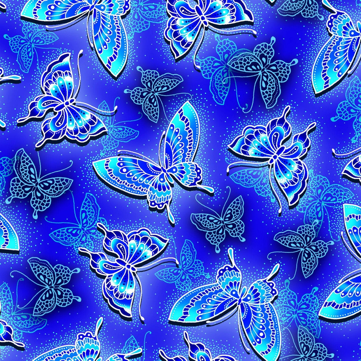 Quilting Cotton Asian Garden II Butterfly Floral Blue Oasis Fabrics