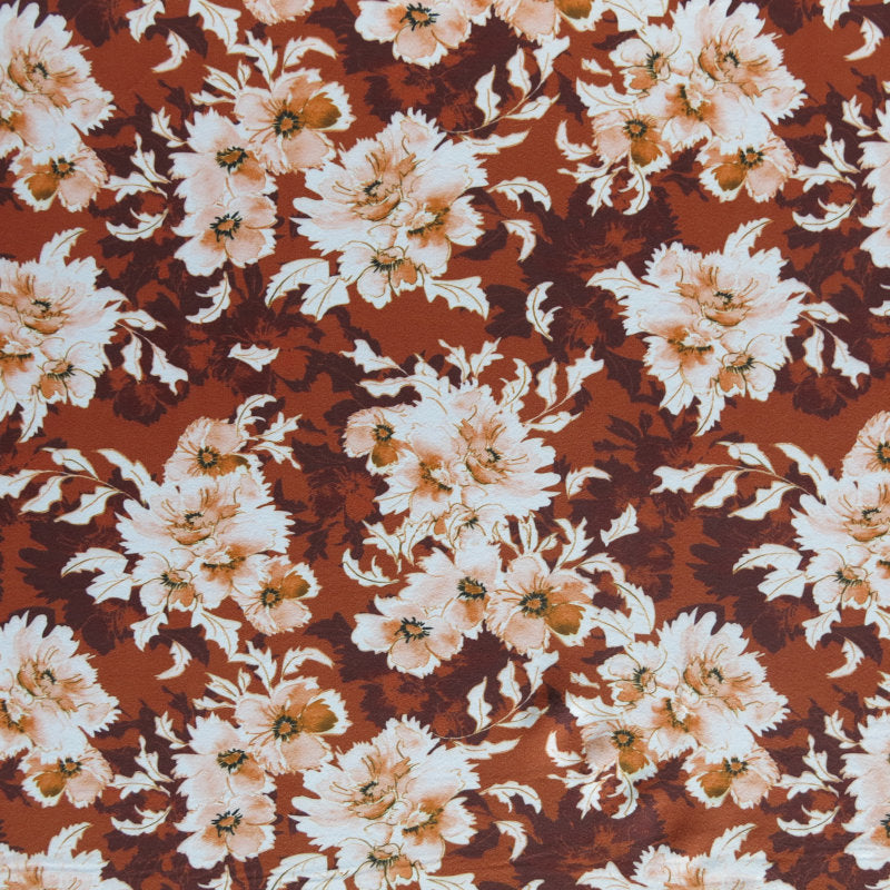 Poly Spandex Brushed Jersey Knit Fabric Autumn Blooms