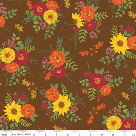 Quilting Cotton Autumn Afternoon Main Brown Floral Riley Blake