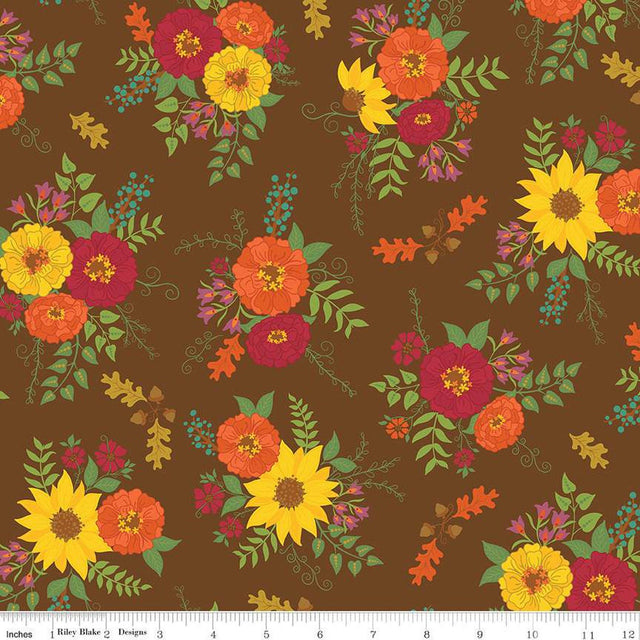 Quilting Cotton Autumn Afternoon Main Brown Floral Riley Blake