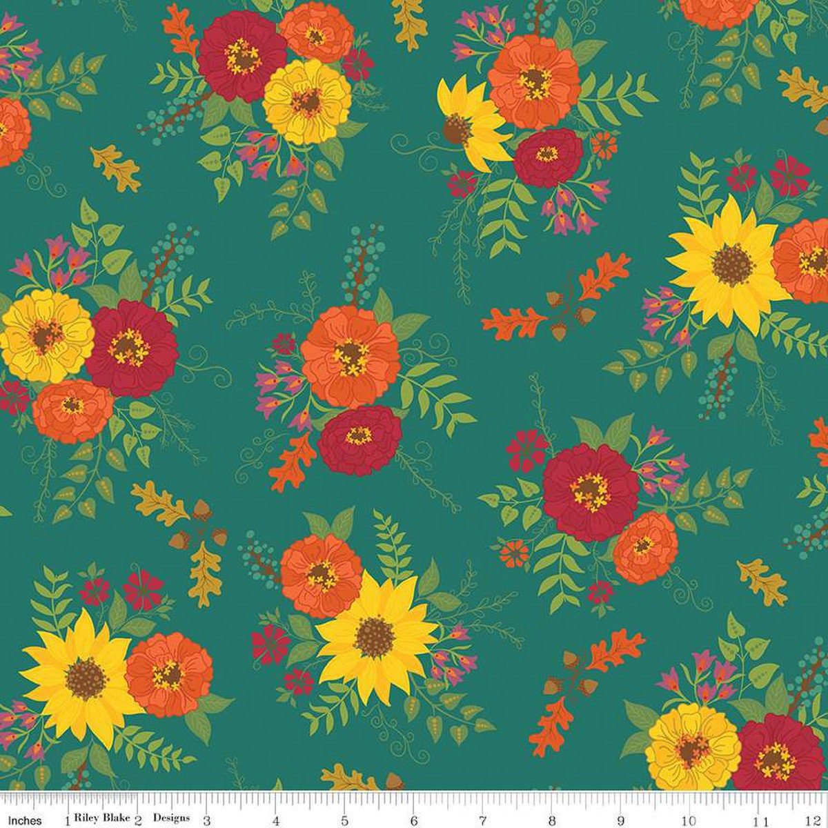Quilting Cotton Autumn Afternoon Main Teal Riley Blake