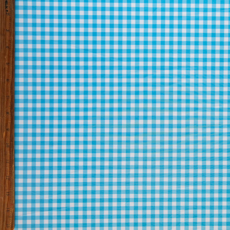 Swim Knit Poly Spandex Gingham Azure Blue