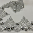 1 Yard Embroidered on 100% Polyester Net Mesh 7" Wide Beaded & Corded Floral Lace Trimming