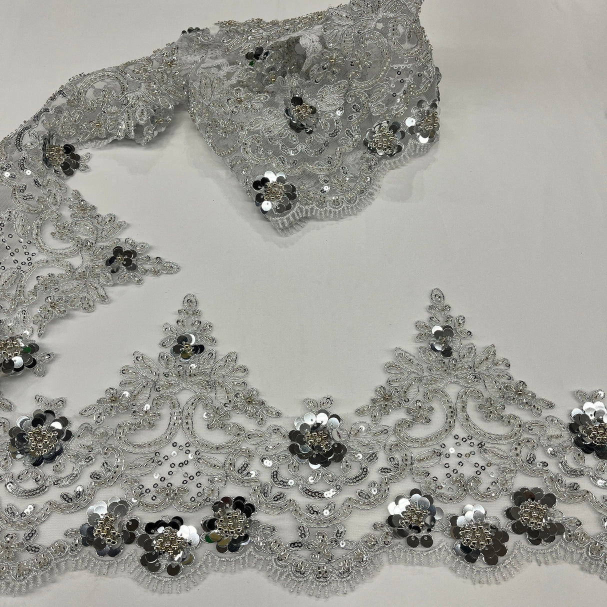 Beaded Corded Floral Lace Trim