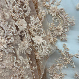 Beaded Floral Lace Fabric 3D Embroidered Net Mesh 52" Wide