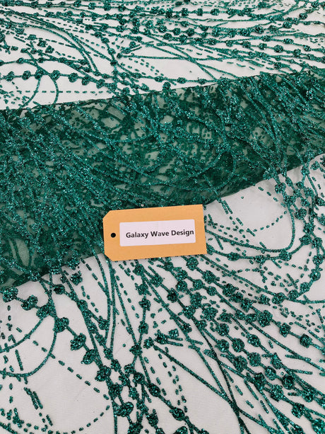 Galaxy Glitter Design Mesh Lace Polyester Fabric - Glitter Galaxy Pattern, 52-54" Width (1 Yard)