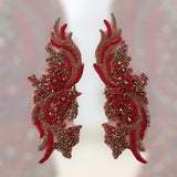 Rhinestone Applique Floral Lace Pair 14" x 4"