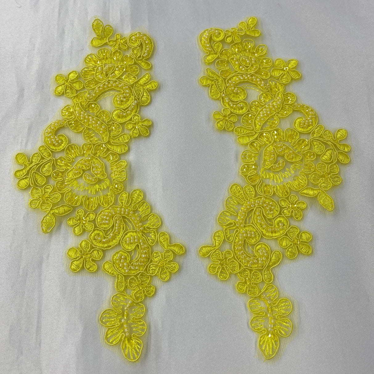 Beaded Corded Floral Lace Applique Pair
