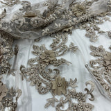 Beaded Floral Lace Fabric 3D Embroidered Net Mesh 52" Wide