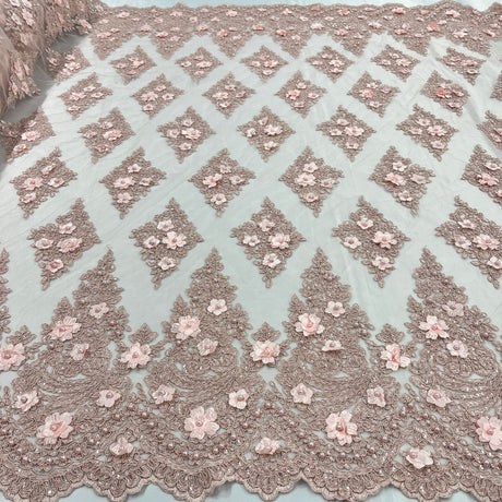 Beaded 3D Floral Lace Mesh