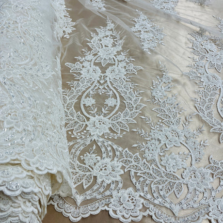 Beaded Corded Bridal Lace Fabric 54" Wide
