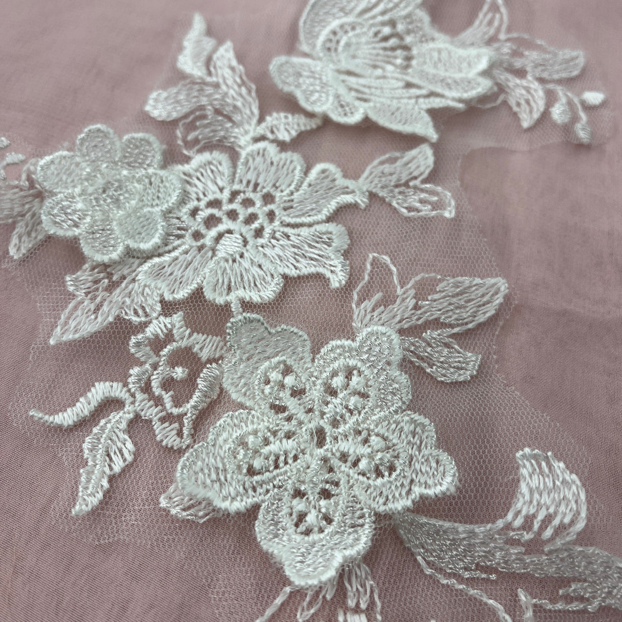 3D Floral Lace Applique Embroidered Polyester Fabric - 3D Floral Applique, 12" X 4" (1 Pair)