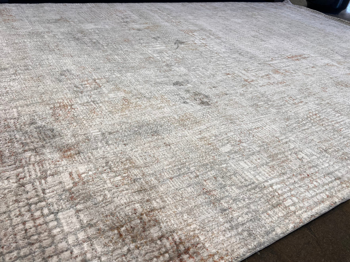 KAI 301 Polyester Rug - Abstract Cream With Brick Orange And Earth-Tone Accents, Machine Made, Cotton Backing (3 Sizes)