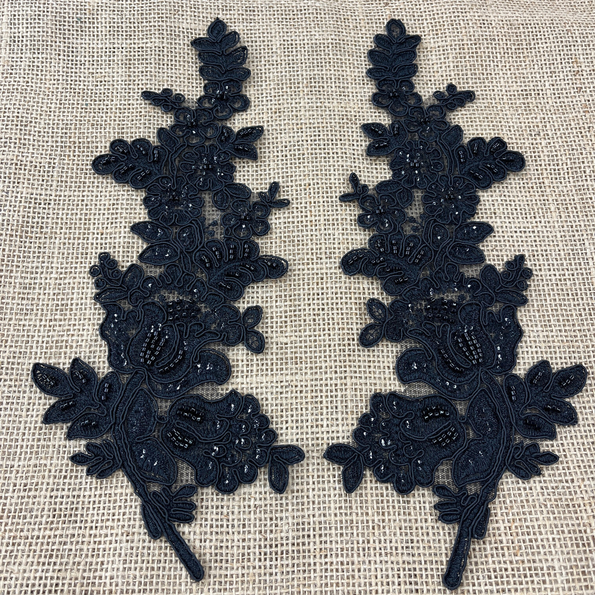 Beaded Corded Floral Lace Applique 100% Polyester Net Mesh