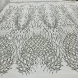 1 Yard Silver Beaded Lace Fabric Embroidered on 100% Polyester Net Mesh 52 Inch Width