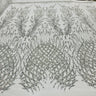 1 Yard Silver Beaded Lace Fabric Embroidered on 100% Polyester Net Mesh 52 Inch Width