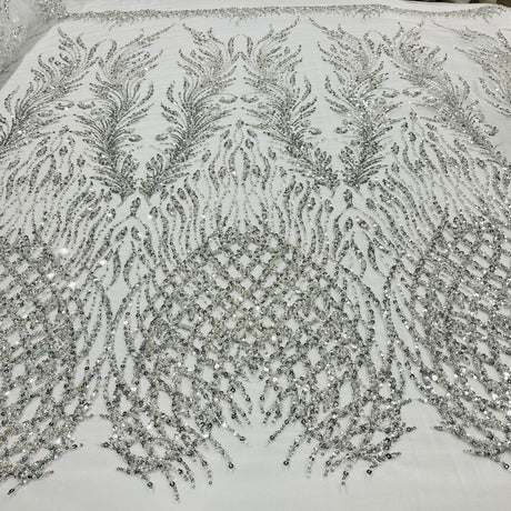 1 Yard Beaded Lace Fabric Embroidered on 100% Polyester Net Mesh