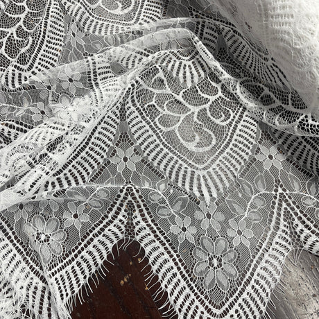 Embroidered Chantilly Lace Fabric with Eyelash Scallop