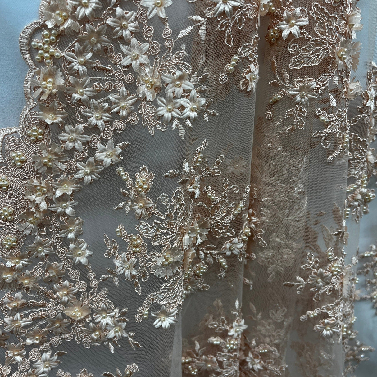 Beaded 3D Floral Lace Fabric 50" Wide