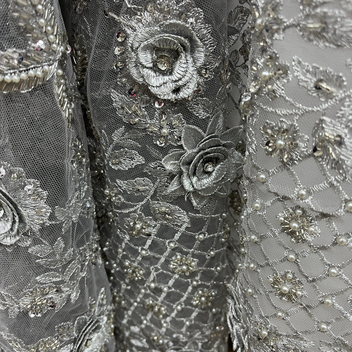 Beaded 3D Floral Lace Fabric