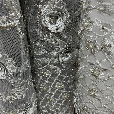 Beaded 3D Floral Lace Fabric