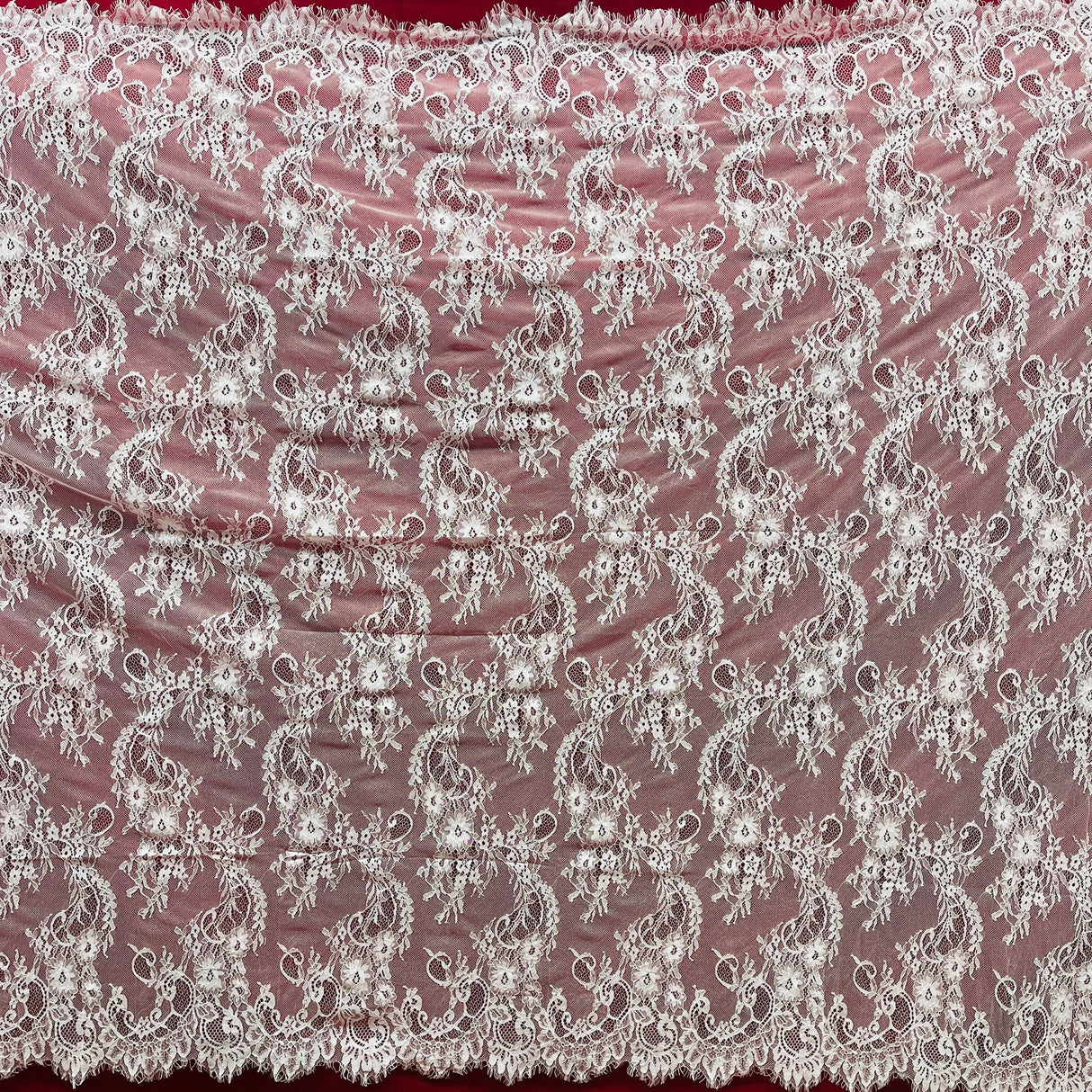 Embroidered Lace Fabric with Eyelash Scallop