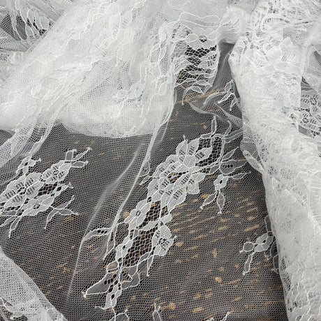 Embroidered Chantilly Lace Fabric with Eyelash Scallop
