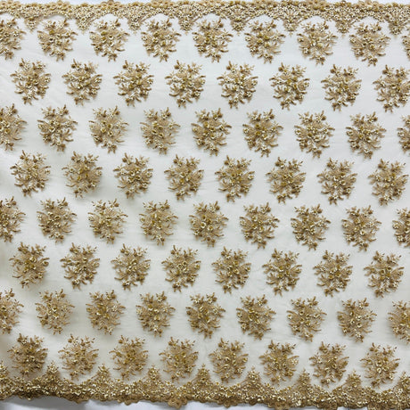 Beaded 3D Floral Lace Fabric