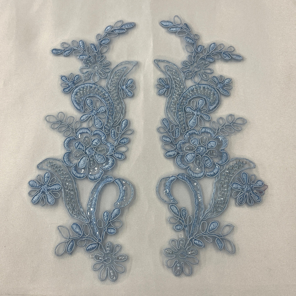 Beaded Corded Floral Lace Applique Pair