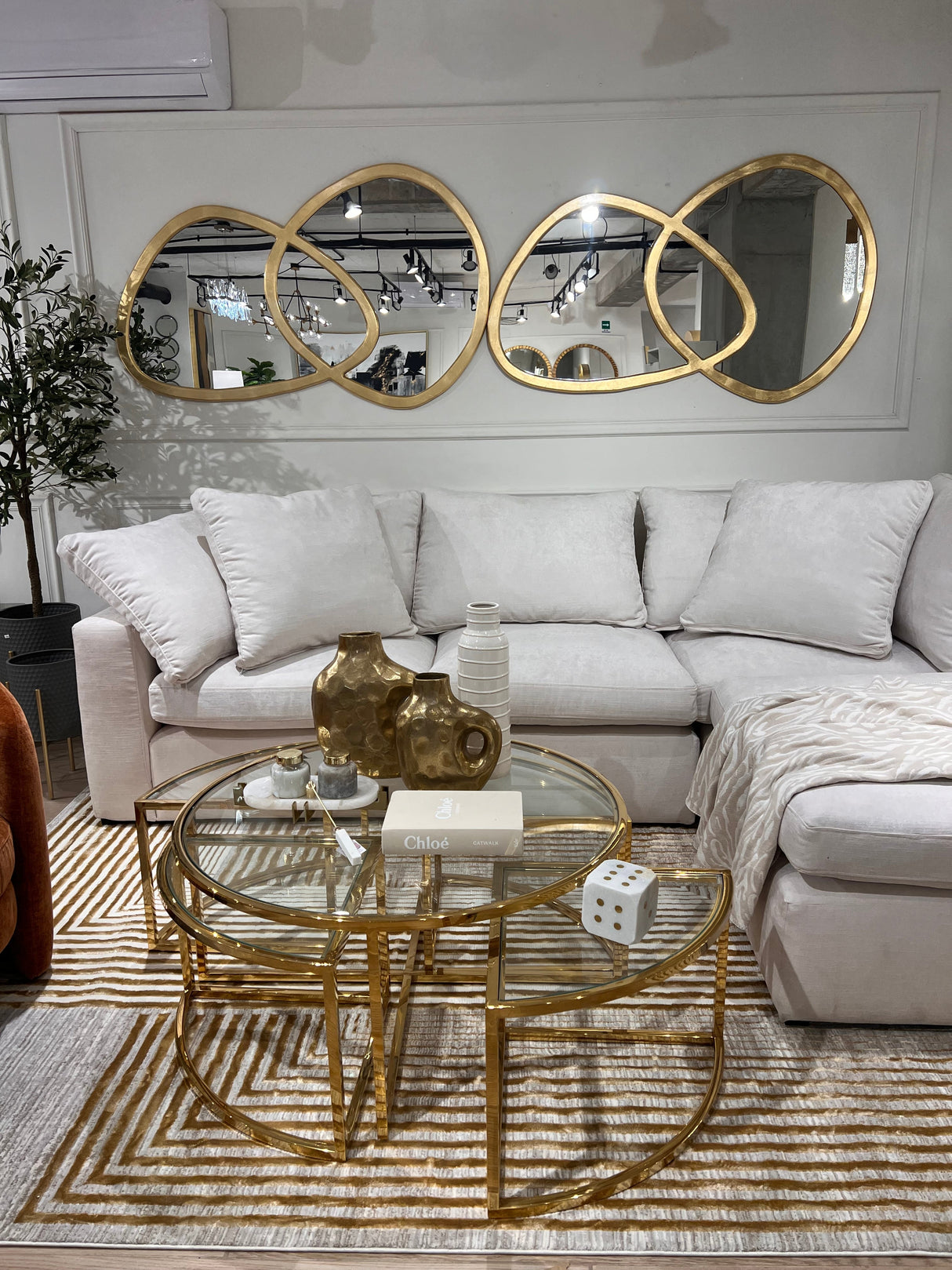 METZ 4207 Polyester Viscose Fabric - Abstract Crème Beige, Gold Bronze Geometrical Double Stacked Square High-Low Design, 9' 8" X 13' (1 Unit)