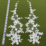 1 Pair 17" x 4.5" Beaded & Corded Floral Lace Applique 100% Polyester Net Mesh