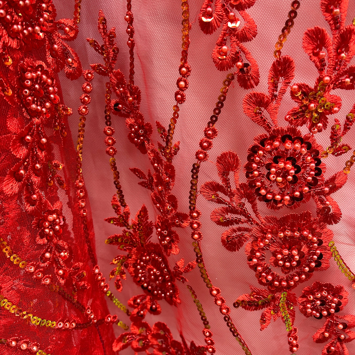 Beaded Floral Lace Fabric