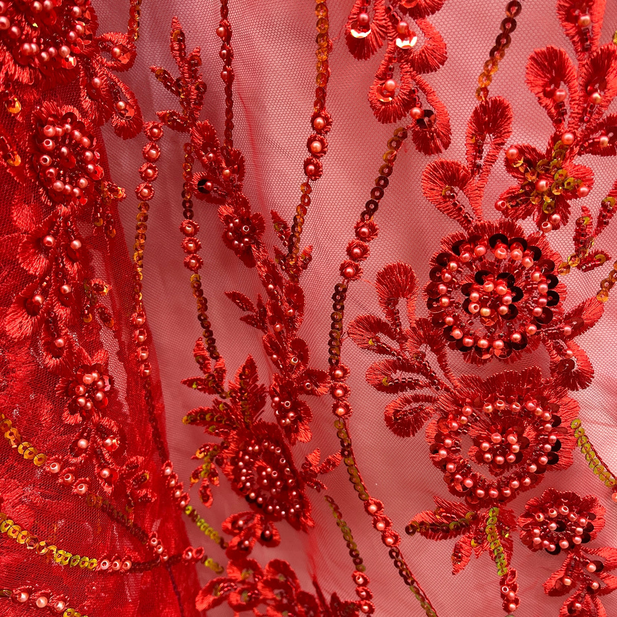 Beaded Sequined Floral Lace Fabric 53" Wide