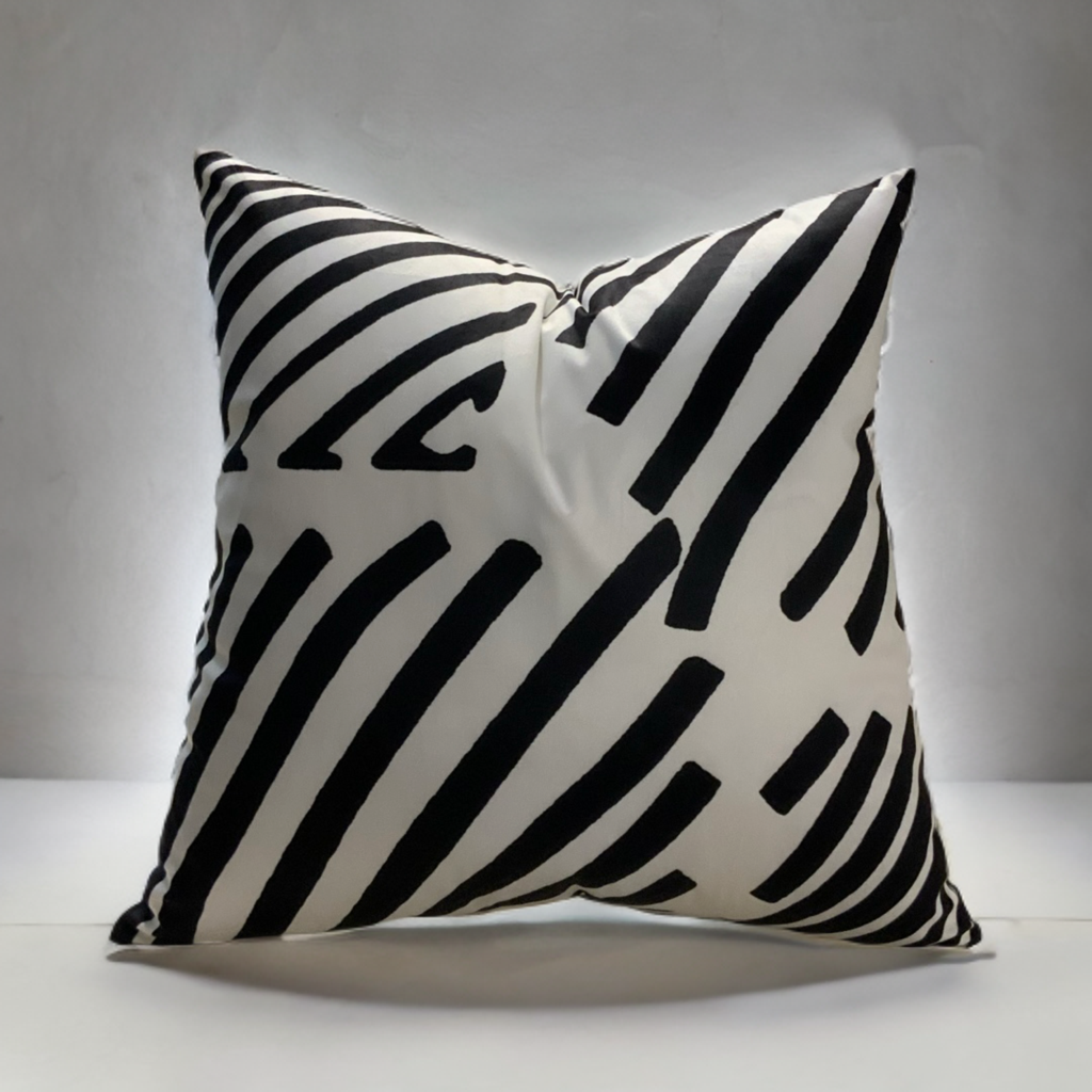 VIVA019 Velvet Pillow Fabric - White Black Geometric Design, 20" X 20" (1 Pillow)