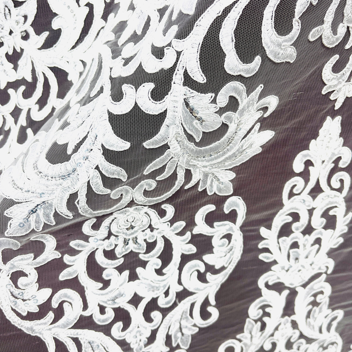 1 Yard Elegant Beaded & Corded Embroidered Lace Fabric on 100% Polyester Net Mesh