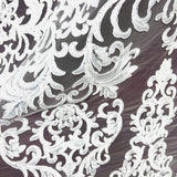 1 Yard Ivory Beaded and Corded Lace Fabric Embroidered on Polyester Net Mesh 51 Inch Width