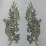 Rhinestone Applique Floral Lace Pair 14" x 4"