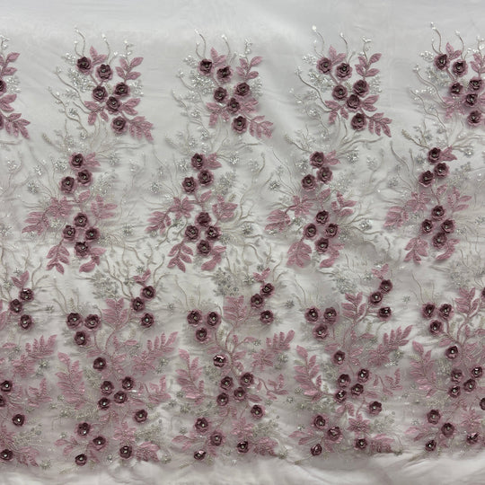1 Yard Beaded 3D Floral Lace Fabric Embroidered 100 Percent Polyester Net Mesh 52 inch Width