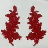 Beaded Corded Floral Lace Applique 100 Percent Polyester Fabric - Embroidered Net Mesh, 12" X 3.5" Each Side (1 Pair)
