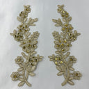 1 Pair Beaded & Corded Floral Lace Applique 10" x 2" Each Side