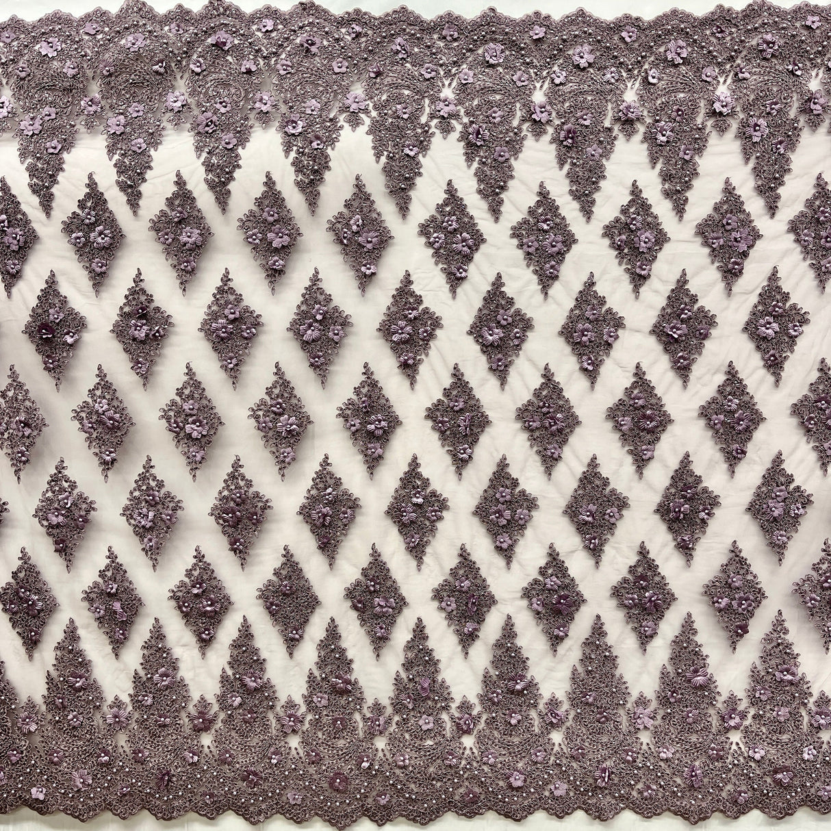 Beaded 3D Floral Lace Mesh